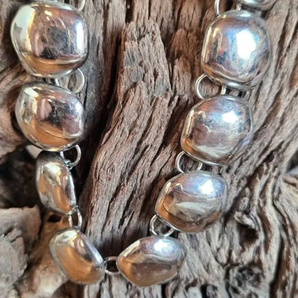Time and Tru Silver Tone Nugget Statement Necklace Adjustable Chunky 18-21